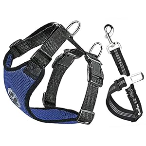 SlowTon Dog Car Harness Seatbelt Set, Pet Vest Harness with Safety Seat Belt for Trip and Daily Use Adjustable Elastic…