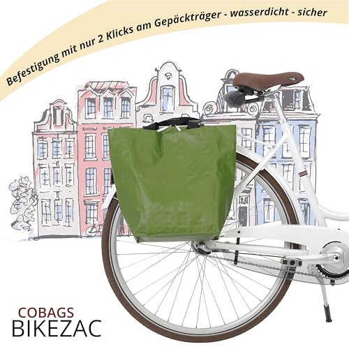 BikeZac 2.0 von COBAGS | FAHRRADTASCHE Clip-On EINKAUFS | Fahrrad-Einkaufstasche | Gepäckträger, Cobags Silmply Green 2 x