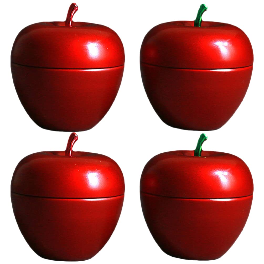 4pcs Candy Jar Apple Shaped Candy Sealing Packaging Cans Tinplate for Christmas, Handle Color (Red)