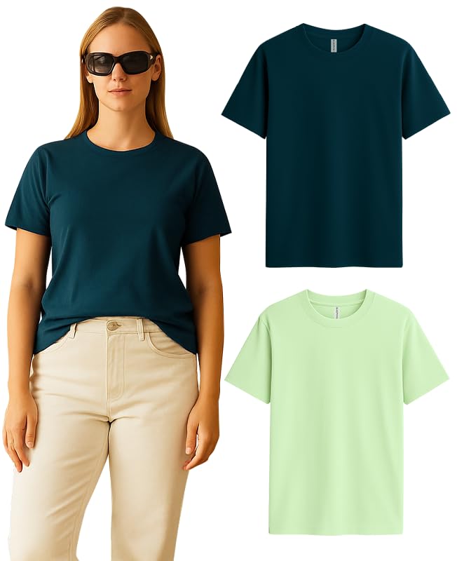 Image of SLEEPY NUTS Women's Plain Round Neck Regular Fit Half Sleeve Cotton T Shirt