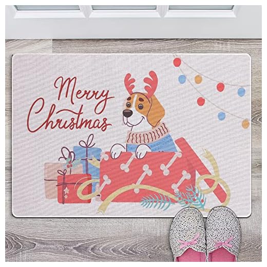 Christmas Doormat, Funny Dog as Welcome Mat, Non Slip Pun Pet Resist Dirt Entrance Rug, Washable Xmas Winter Holiday Entryway Front Door mat Merry Christmas Rug(Dog Gift 20" x 32")