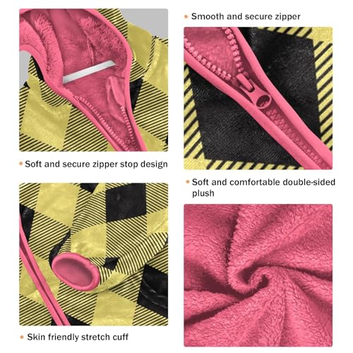 GuoChe Argyle Plaid Black Yellow Toddler Girl Fleece Jacket3