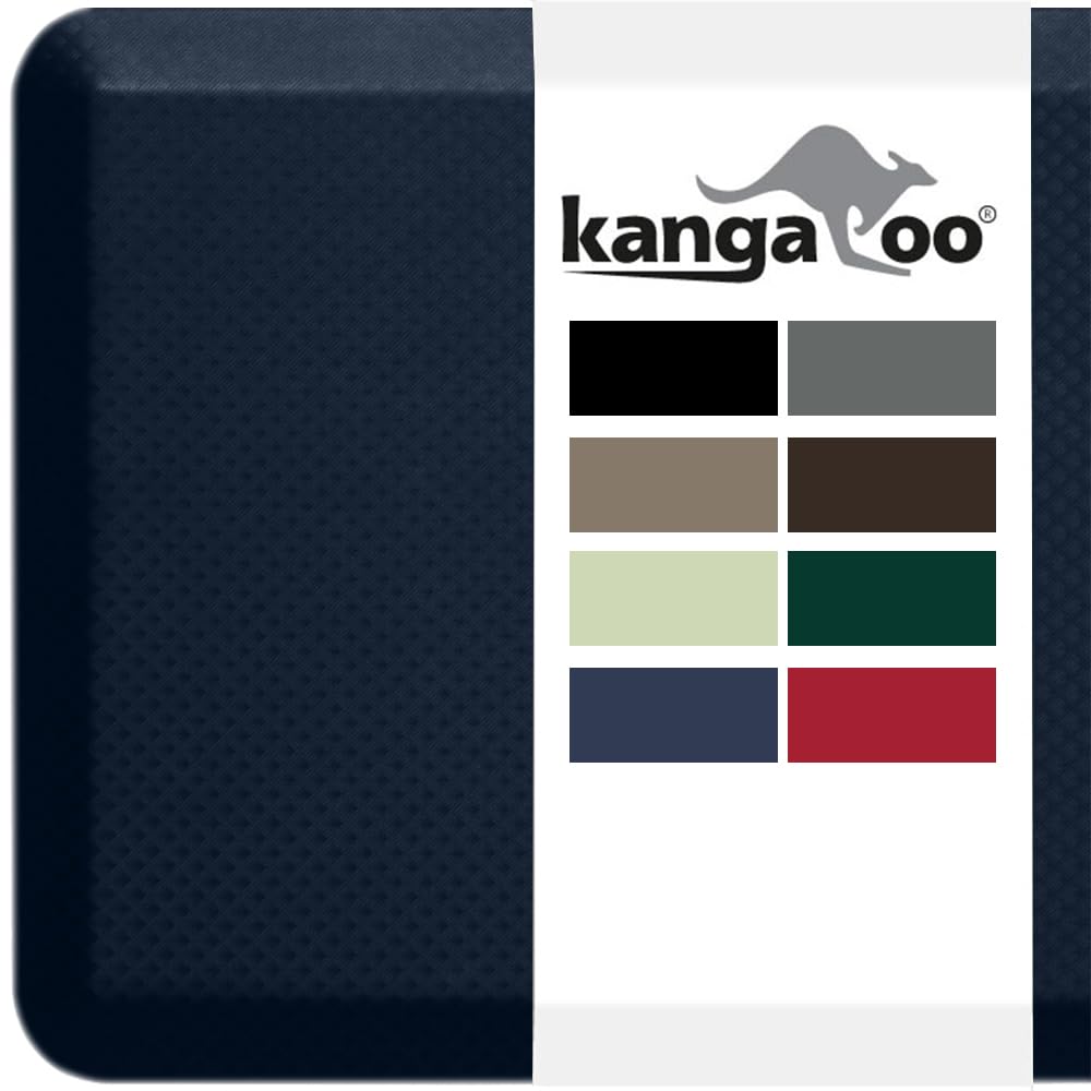 KANGAROO Thick Ergonomic Anti Fatigue Mats for Kitchen Floor, Cushioned Standing Office Desk Mat, Waterproof Scratch Resistant Topside, Supportive All Day Comfort Padded Foam Rugs, 20x32, Navy