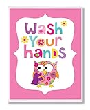 The Kids Room by Stupell Wash Your Hands On Pink Background Rectangle Wall Plaque, 11 x 0.5 x 15, Proudly Made in USA
