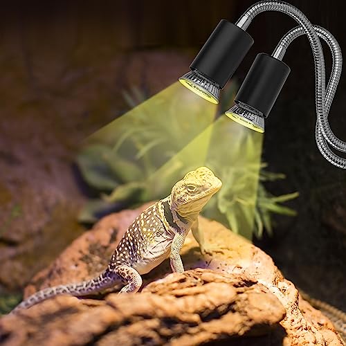 Image of Reptile Heat Lamp,Double-Head Heating Lamp for Reptiles, UVA /B Turtle Lamp with Clamp, Separate Control, Turtle Light,Basking Light for Reptiles Bearded Dragon Turtle Snake, 3 Basking Bulbs.