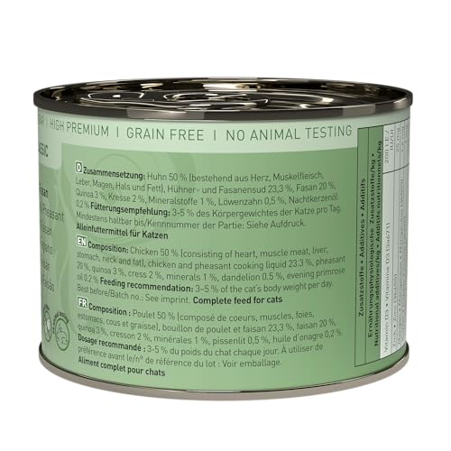 catz finefood N° 15 Huhn & Fasan Feinkost Katzenfutter nass, verfeinert mit Quinoa & Kresse, 6 x 200g Dosen