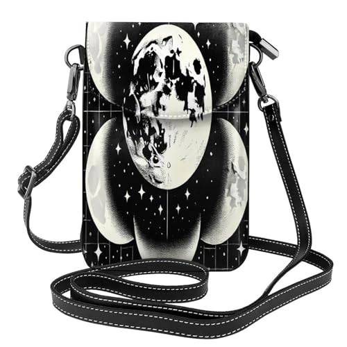Cell Phone Crossbody Purse Moon Phases Black Womens Shoulder Wallet With Phone Pocket