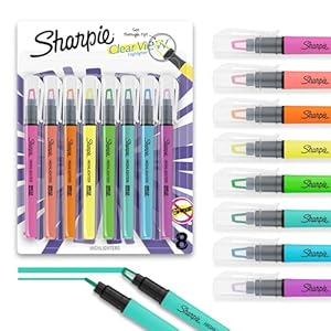 Sharpie Clear View Highlighter Sticks, Chisel Tip, Assorted Fluorescent, 8 Count – School, Home, and Office Use, Teacher Supplies