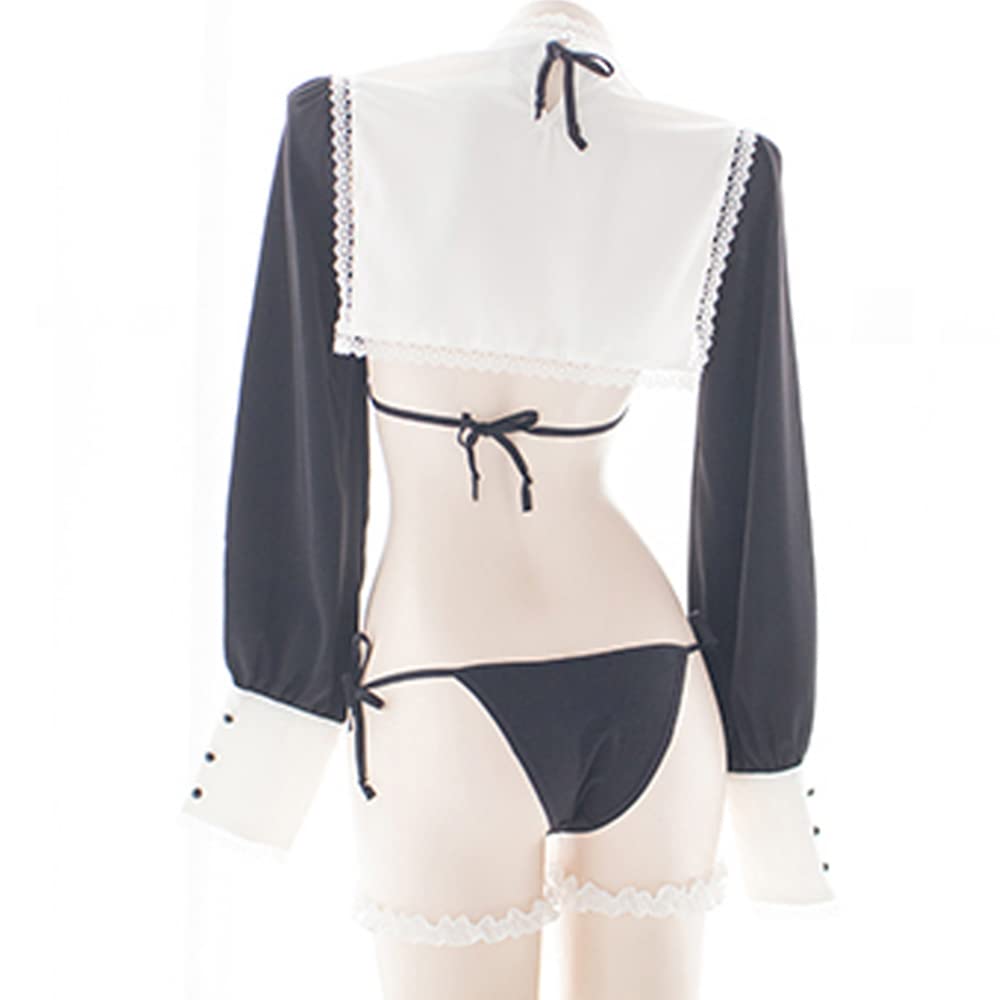 JasmyGirls Kawaii Lingerie Sexy Bad Nun Cosplay Costume Devil Anime Bikini Maid Roleplay Outfit Japanese Lolita Bra and Panty Set Black