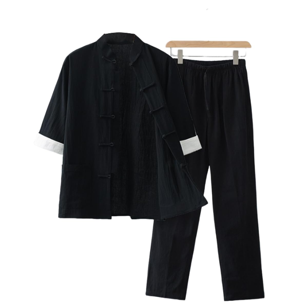 Costume de Kung Fu et Tai Chi en coton de qualité finitions traditionnelles noires taille L