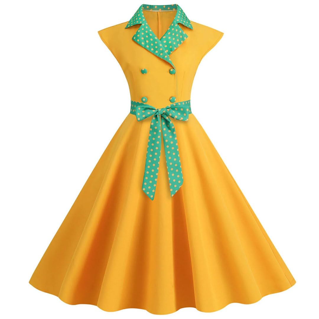 Elegancka damska sukienka z klapą, solidna sukienka w kropki, damska sukienka w stylu vintage, swing, rockabilly, na studniówkę, sukienka na imprezę, retro, sukienka midi do biura
