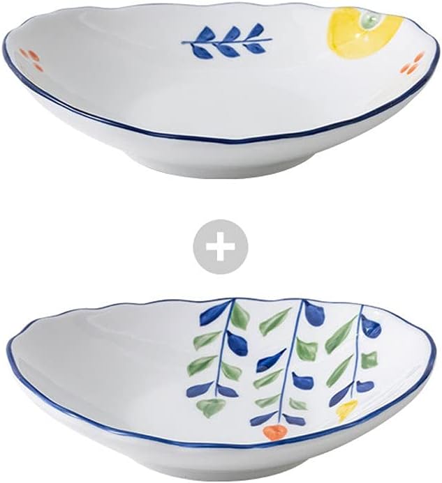 Dipping Bowls 6 inch Ceramic Dessert Dishes Soy Sauce Dipping Plates Snack Fruit Appetizer Side Dishes Serving Dish Japanese Style Dinnerware Set (2pack) Appetizer Plates (Color : B) (B)