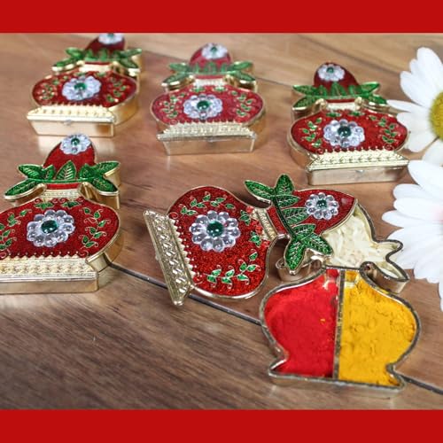 LOVENSPIRE Pack of 10 Kalash Haldi Kumkum Holder Decorative Bulk Roli Chawal/Rice Holder Indian Festival Favor Diwali Rakhi Pooja Mandir Tika Platter Housewarming Gifts