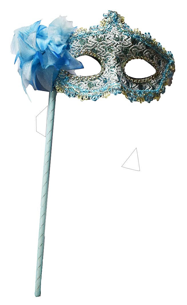 Women's Masquerade Masks Side Feather Flower Petal Hand Held Lace Mask with Stick (Light Blue)