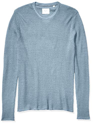 Billy Reid Men's Cotton Cashmere Mini Waffle Crew Neck Sweater, Dusty Blue, X-Large