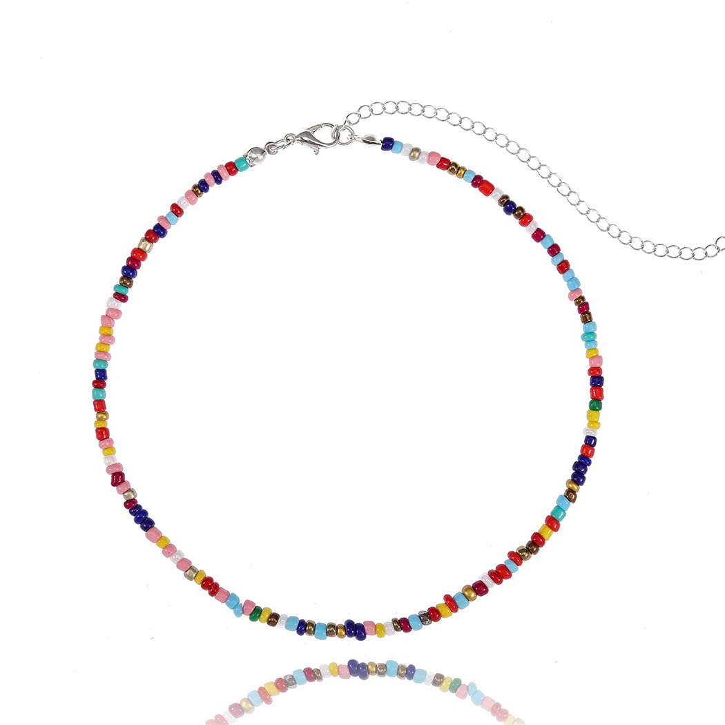 Tgirls Boho Choker Necklace Chain Rice Beaded Necklaces Seed Bead Necklace Accessory for Women