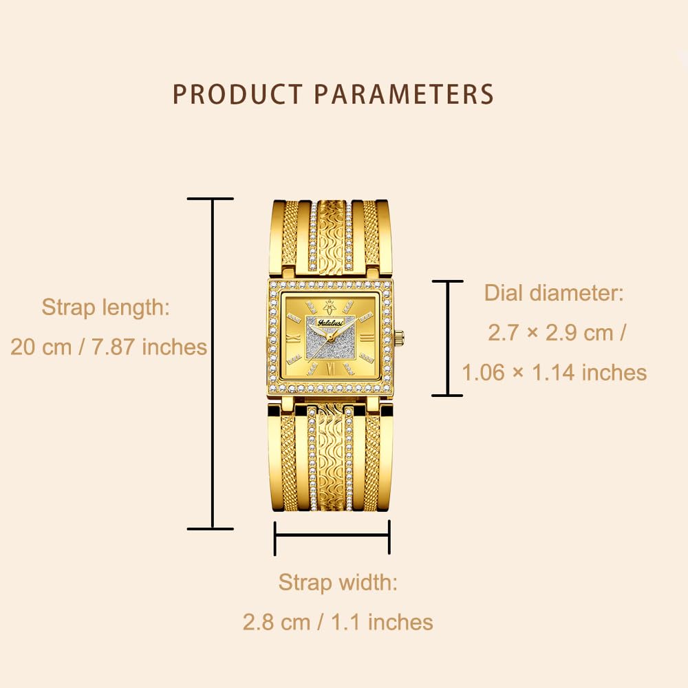 Orologio da polso analogico al quarzo da donna, quadrante quadrato con cristalli, con scatola