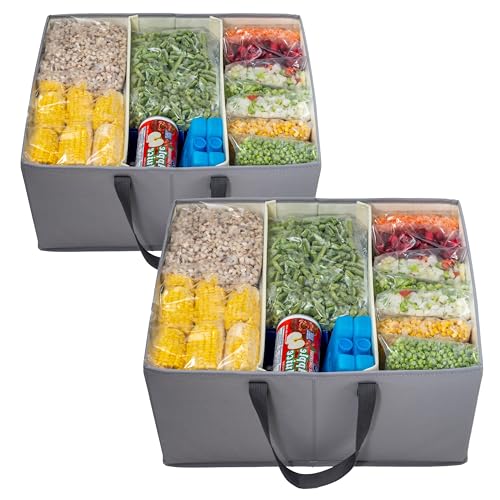 FREEZER SANITY The Original Chest Freezer Organizer Bins, Stackable Storage Organizers, Deep Freezer Dividers, Handles, Heavy-Duty, Waterproof (2 Pack Large 19x14x9)