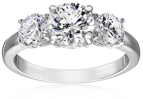 Amazon Collection Platinum-Plated Sterling Silver Round 3-Stone Ring made with Swarovski Zirconia (2 cttw), Size 8