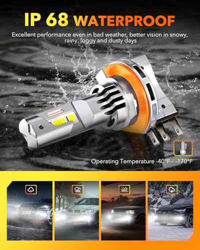 Image of OXILAM H15 DRL LED Bulbs, 1100% Brighter 6500K Cool White, 1:1 Mini Size, CANbus Ready No Flicker, IP68 Waterproof, Plug and Play, Pack of 2