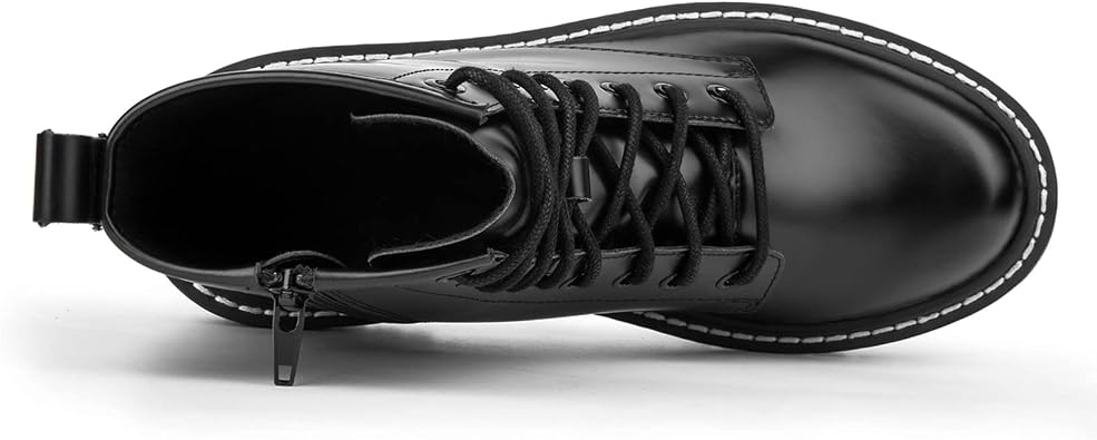 ICHIGO Womens Ankle Booties 8-Eye Side Zipper Lace-up Combat Boots