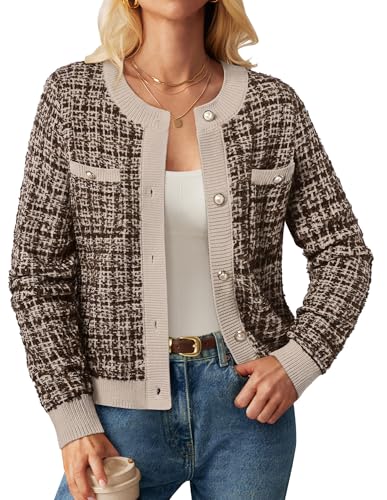 Image of GRACE KARIN Women's Fall Cardigan Sweaters Button Knit Jackets | Open Front,Long Sleeve,Crewneck,with Pockets,Cropped,Work,Business,Causal,Lightweight,Fashion,Dressy,Trendy,Outfits,Clothes