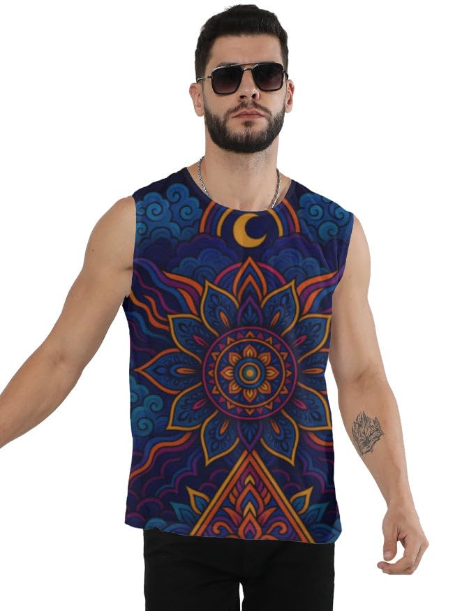 Men's Tank Top | Celestial Bloom Sleeveless Vest | 180 GSM 100% Spun Polyester Regular Fit | Casual-image-36