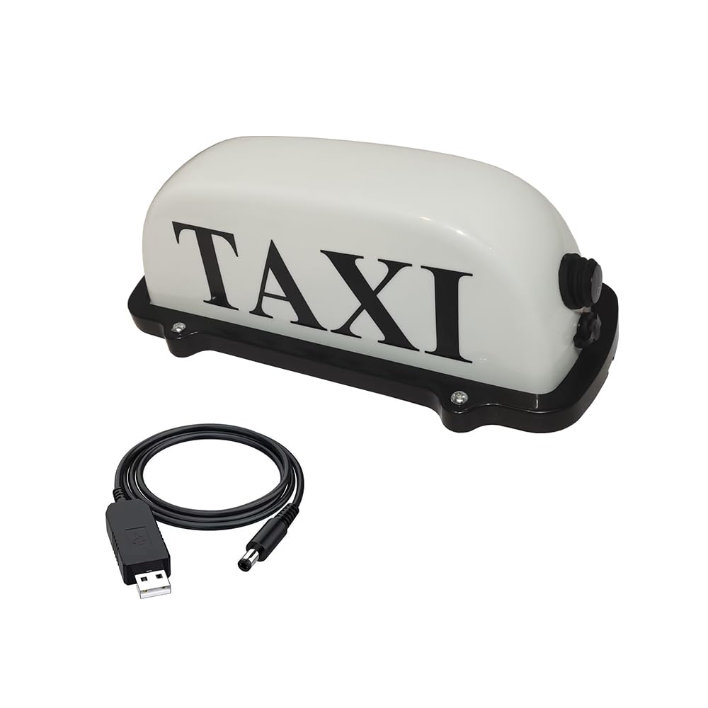 Luz de señal de taxi, luz superior de taxi con batería recargable USB, letrero de taxi de techo con base magnética, luz de cúpula de taxi impermeable, color blanco