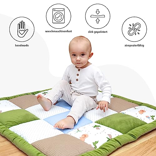 Babykruipmat Fluwelen speelkleed 100x100 cm - patchwork boxinzet Katoen met fluweel en wafelpiqué Dinosaurus - Afbeelding 6