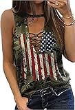 American Flag Lace Up Tank Tops for Women 4th of July Shirts Sleeveless Stars Stripes US Flag Patriotic Tee Tops(Camouflage,Small)