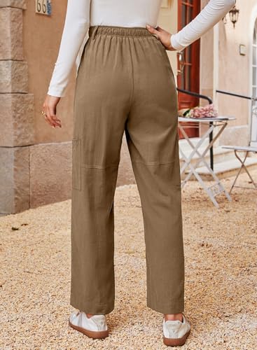Dokotoo Womens Drawstring High Waisted Pants 100% Cotton Casual Loose Outdoor Travel Trousers with 4 Pockets3