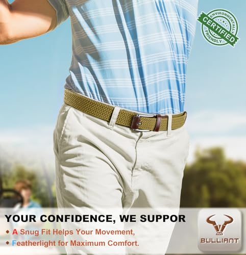 Image of BULLIANT Men's Woven Braided Stretch Web Golf Belt 1 3 /8 inch-Gift Boxed