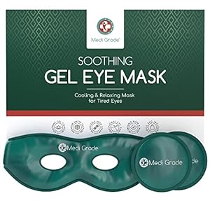 Medi Grade Augenmaske Kühlend – Gel Augenmaske Wiederverwendbar 2 x Augen Kühlpads – Kühlende Aufbewahrungstasche – Entspannung zu Hause oder Unterwegs Reversible Augenkühlmaske – Verstellbare Bänder