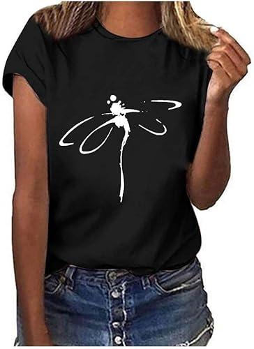 Camiseta con estampado de animales para mujer, camiseta de libélula divertida, linda camiseta tipo túnica de manga corta, blusa de primavera 2023,