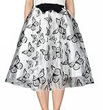 YSJERA Lady's Organza Princess Skirt Bowknot A Line Pleated Midi/Knee Length Tutu Party Skirts (M,Butterfly White)