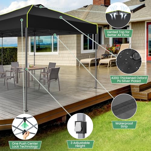 Image of COBIZI 10x30 Pop Up Canopy Tent Without Removable Sidewalls, One Push Party Tent Outdoor Waterproof Event Canopy with Air Vent for Parties Commercial Wedding, 3 Height, Wheeled Bag, Sandbag, Black