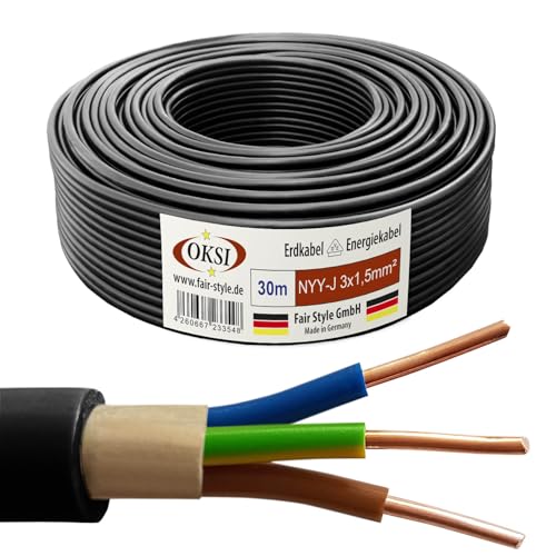 OKSI 30m NYY-J 3x1 5 mm Erdkabel Elektrokabel Beton und Freien Kupfer Made in Germany