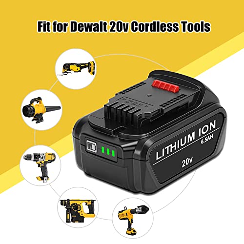JYJZPB 2 Pack 6.5Ah Replace Battery Compatible for DeWalt 20V MAX Battery DCB200 DCB204 DCB206 DCB206-2 DCB201 DCB203 DCB181 DCB180 DCD/DCF/DCG 20 Volt XR Battery - Thumbnail 2