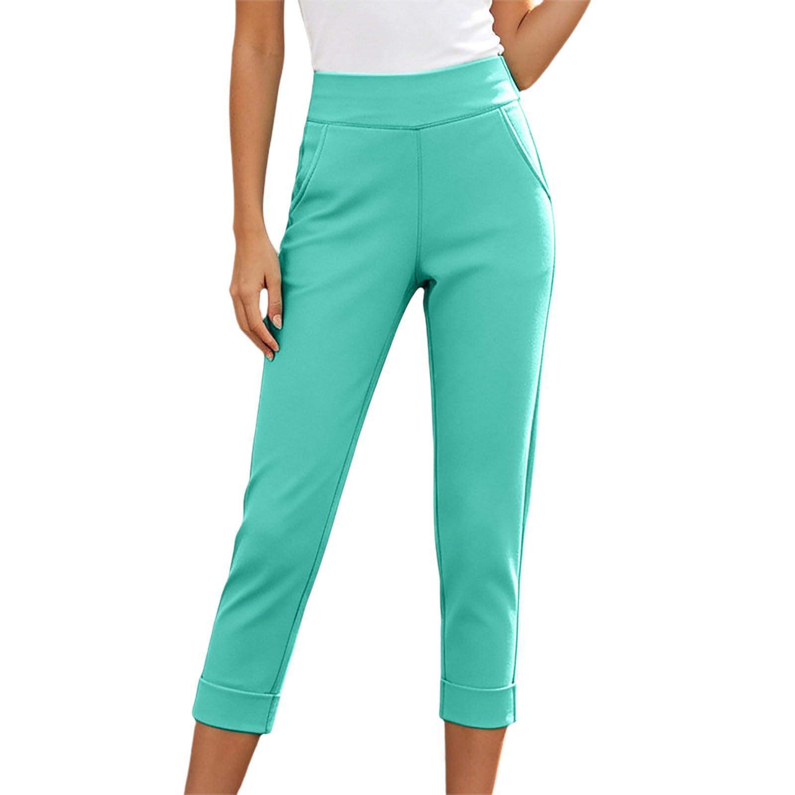 Pantalon, Décontracté Haute Gainant, Longueur Cheville, Avec Poches, Extensible Et Confortable Quotidien., Protection Solaire Uv