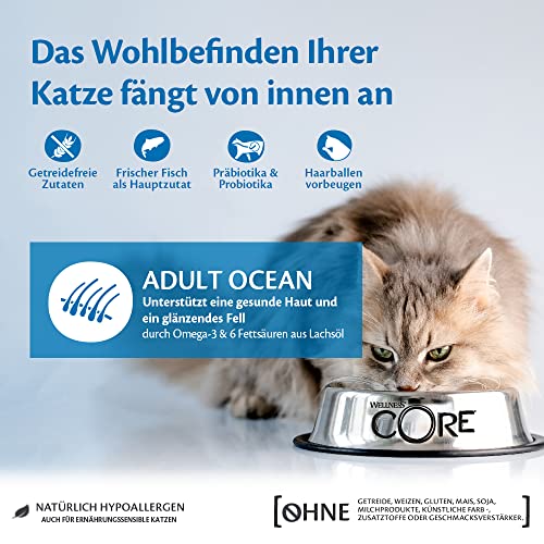 Wellness CORE Ocean 300g, Lachs & Thunfisch – Katzenfutter Trocken für ausgewachsene Katzen, getreidefrei, natürlich, hypoallergen, proteinreich, unterstützt gesunde Haut und glänzendes Fell