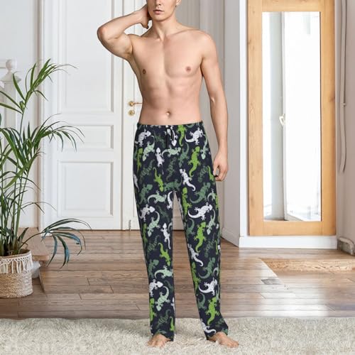 Novastar Mens Pajama Pants Bottoms with Pockets- Cute Lizard Gecko Green Soft Men Pj Pants, Comfy Men Lounge Pants2