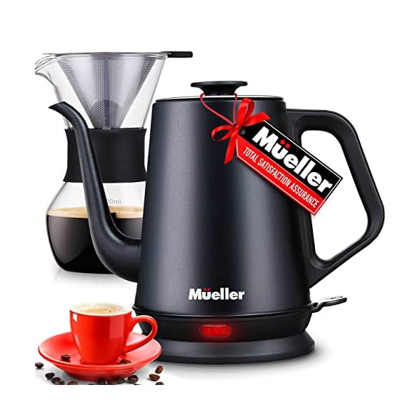 Mueller Electric Gooseneck Kettle with Pour Over Drip Coffee Maker Coffee Serving Set, Stainless Steel Coffee Servers Kettle & Tea Kettle, Matte
