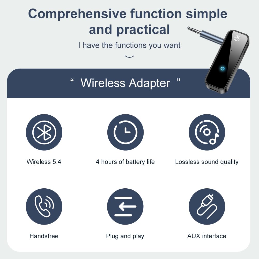 AXFEE Trasmettitore Bluetooth 5.4, con RCA & 3.5mm AUX Plug and Play, per Cuffie/Smartphone/Aereo/TV/PC/Bluetooth Apparecchio Acustico/Altoparlante