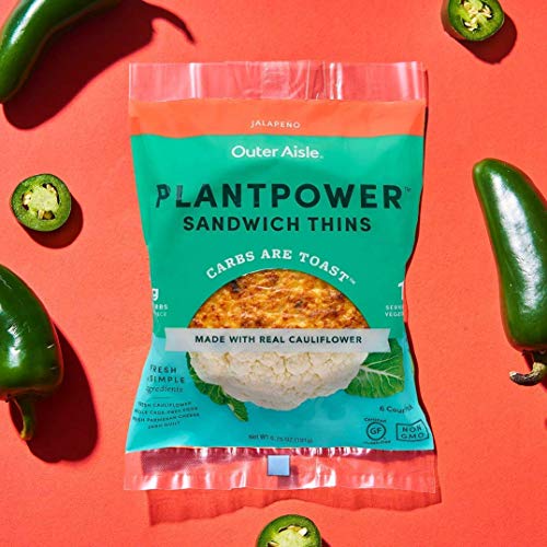 Outer Aisle Gourmet Cauliflower Sandwich Thins | Keto, Gluten Free, Low Carb & Paleo | Jalapeno 2-Packs - Thumbnail 3