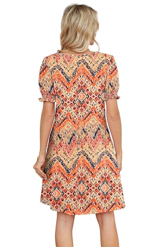 Image of RUMIA Summer Dresses for Women 2025 Casual Cute Square Neck Puff Short Sleeve Dress with Pockets