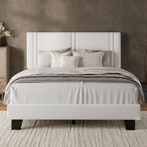 iPormis Full Platform Bed Frame with Velvet Upholstered Headboard &