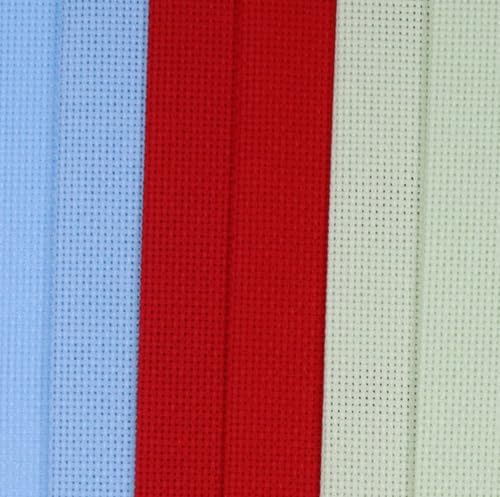 Image of KCS 4 /6 pc of 12 inch x 18 inch(30cmx45cm) 18CT Counted Cotton Aida Cloth Cross Stitch Fabric (6 pc, Light Blue+Light Green+Red)