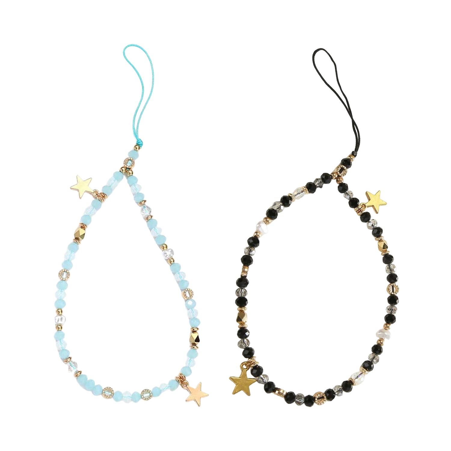 Chaîne Étoile 2 Pièces, Pendentif De Décoration De Téléphone Portable, Pendentif Mignon Amovible, Ceinture De Décoration De Poignet Quotidienne (Noir, Bleu).