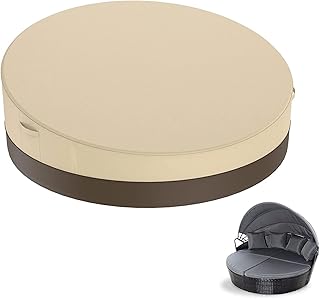 Housse de protection pour canapé-lit de jardin 420D étanche ronde en rotin - Protection contre les intempéries - Housse de protection pour meubles de jardin avec sac de rangement (beige)