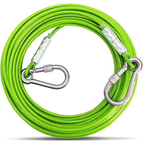 Green Strong Dog Tie Out Cable Leash with Steel Bukle,10/20/30/50/100ft Heavy Duty Tie Out Cable for Dogs Up to 250 lbs,Long Dog Training Leash,Anit Rust Chew Proof Dog Yard Lead Leash(10ft)